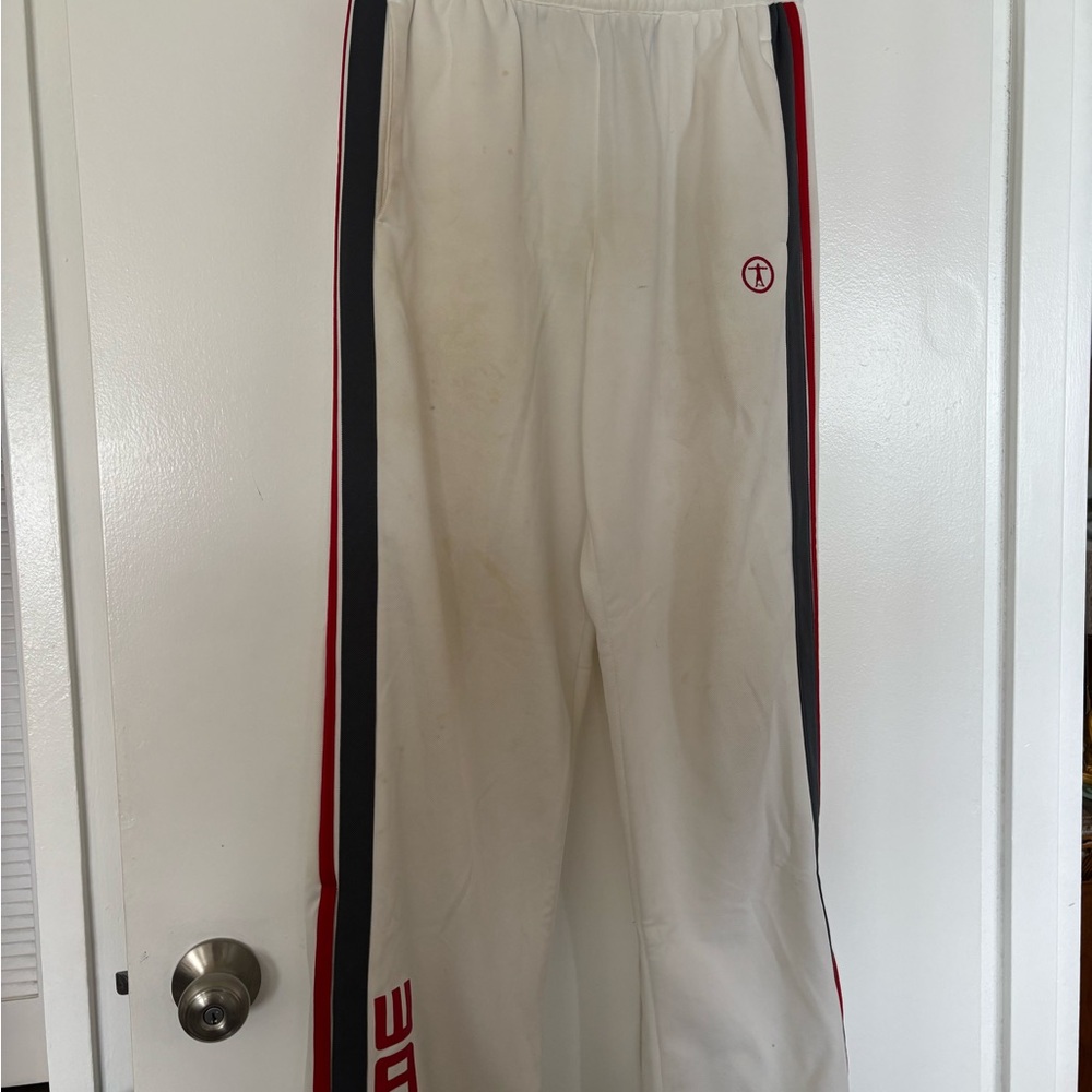 White Dwayne Wade Track Pants with Red and Black Stripes